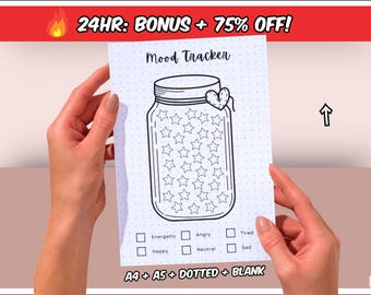 Jar of Stars Mood Tracker - Printable Mood Journal Page - Wellness Journal - Monthly Chart - Bullet Journal Page - A4 / A5 Planner Inserts