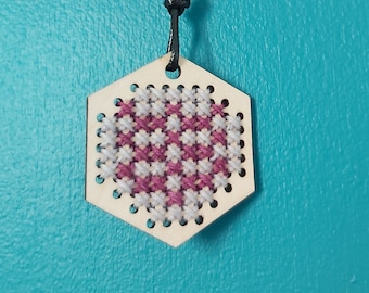 Hexagonal Cross stitch necklace