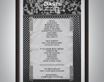 Oasis Live ‘25 Personalised Setlist Print – Choose Any 2025 UK Concert!