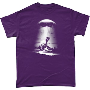 Dinosaur UFO Cool Vintage T Shirt Funny Graphic Retro Novelty Tee For Men And Women by Inky Planet
