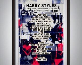 Stampa della scaletta del concerto di Harry Styles, Co-op Live, Manchester, 6 marzo 2026.