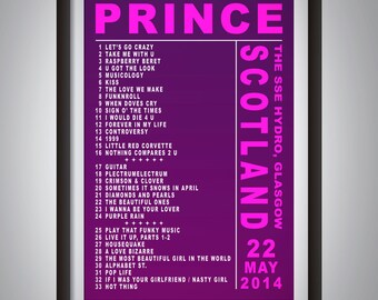 プリンスのセットリストプリント、SSEハイドロ、グラスゴー、2014年5月22日コンサートアート