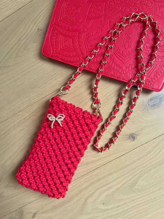 Macrame Crossbody Phone Pouch Handmade Macrame Phone Bag