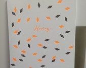 Neon hooray celebration card letterpress printed