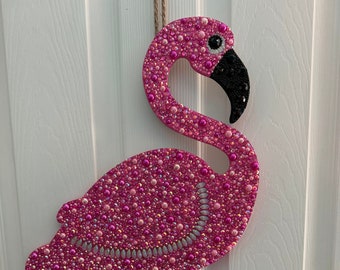 Flamazing Flamingo Wall Decor Embellished with Pearls and Rhinstones