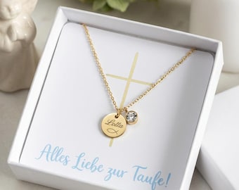 Doopketting - Kinderketting met geboortesteen - Gepersonaliseerd cadeau - Peetkind - Communie - Vormsel - Roestvrij staal, 18-karaats goud, zilver, roségoud