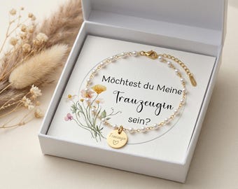 Personalisiertes Trauzeugin Armband aus Perlen–Hochzeitsgeschen mit Gravur -Trauzeugin/Beste Freundin/Brautjungfer Geschenk -