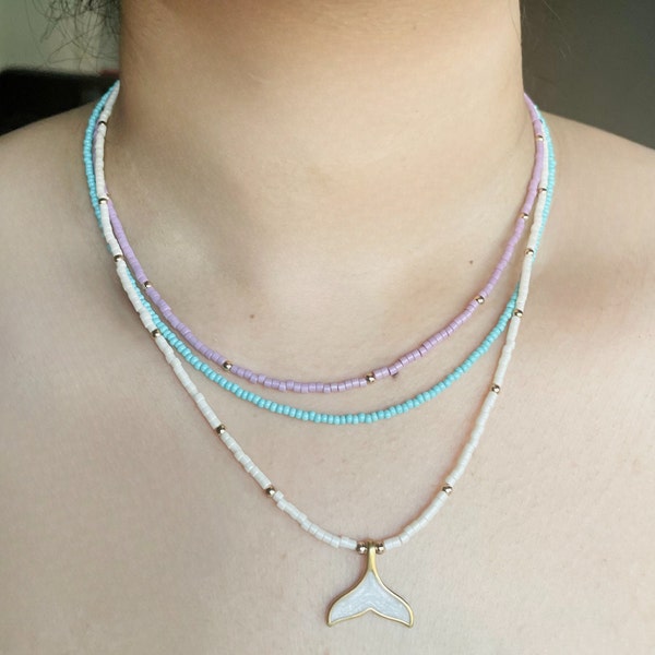 Handmade beaded Necklace, Rocailleperlen Kette, Glassperlenkette, Summer Necklace, gift ideas for woman, Gifts for her, fish tail pendant