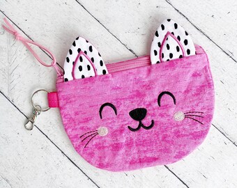 Cat Shaped Zip Bag, Kitty Zipper Pouch, Cat Lover Gift