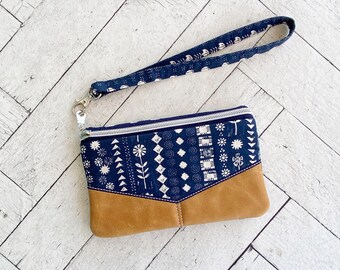 Navy Wristlet Clutch, Vegan Clutch, Card Slots