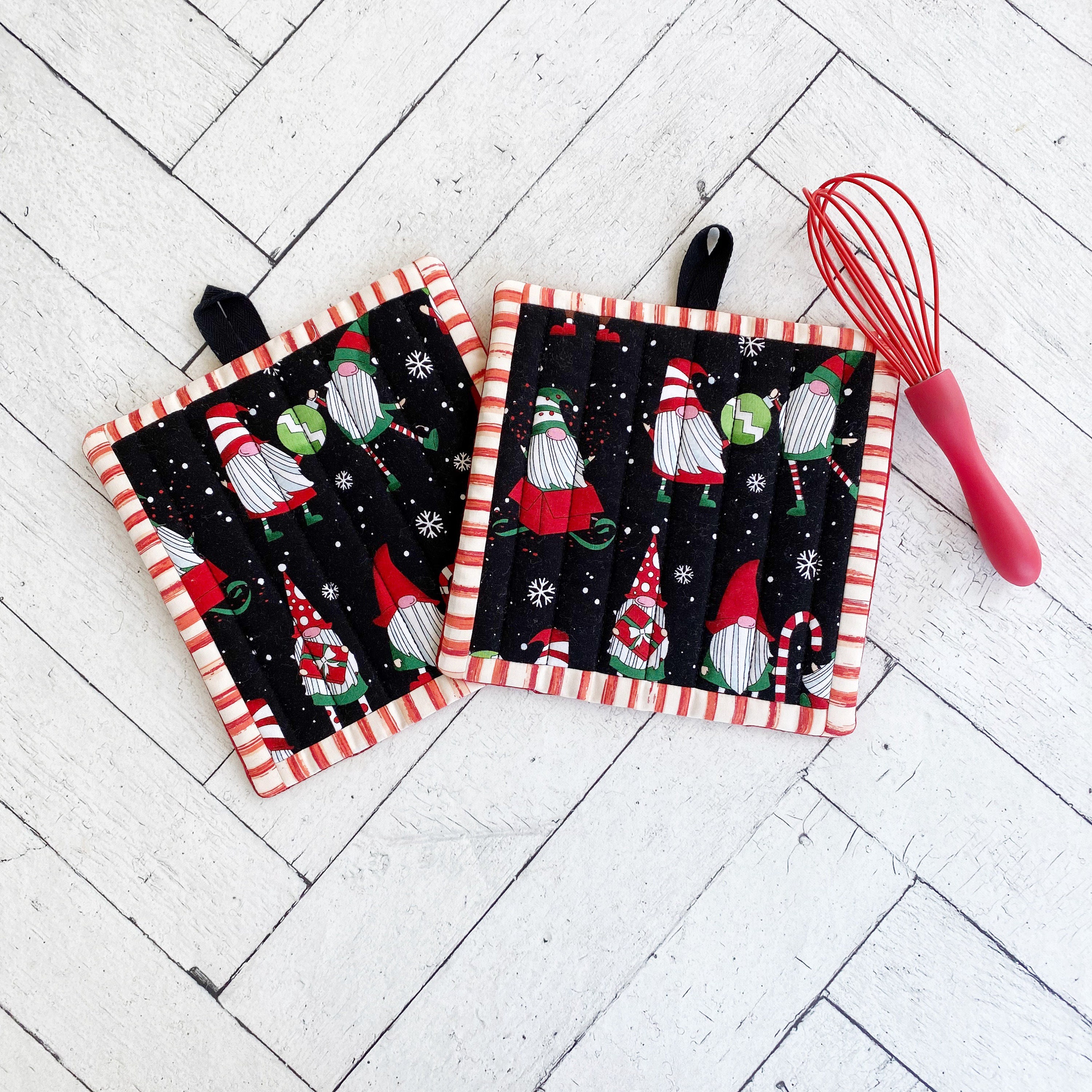 Christmas Gnomes Pot Holders Quilted Potholders Hot Pads Etsy