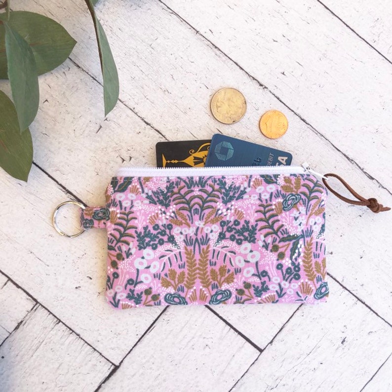 Floral Coin Purse Pink Tapestry Card Coin Wallet