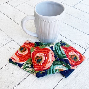 Floral Coasters: Quilted Fabric Drink Coasters, Set of 4