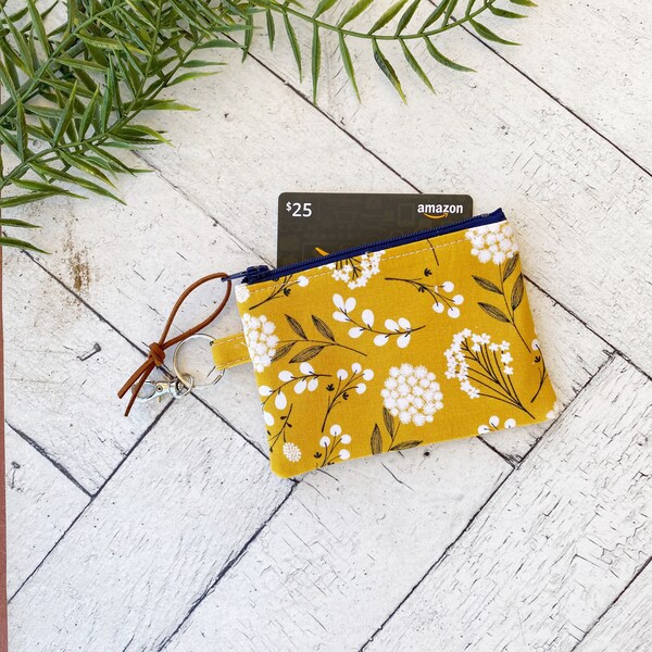 Yellow Floral Keychain Coin Purse Wallet