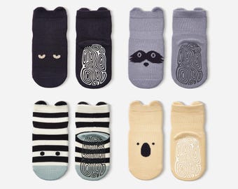 Organic Cotton Animal Grip Socks – Newborn & Toddler, Set of 4