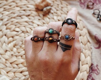 Boho ring with customizable 4mm stone – Handmade artisan jewelry, unique style