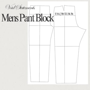 Bloc à patrons de couture de pantalons pour hommes | Pointures 30-36 | PDF numérique | Format traceur | Utilisation commerciale | Coupe américaine décontractée