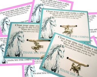 HORSE Party Favor, Equestrain, Barn Theme, Wish Bracelet Favor, Cowgirl Wish Favor, Personalized Birthday, Personalized Thank You Gift