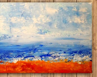 Beach Painting, Ocean Abstract Original Canvas Painting, Seascape Wall Art, Beach Home Art, Coastal Home Decoration, Shore House Art