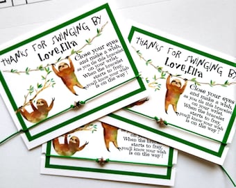 Sloth theme Party Favors, Wish Bracelets, Custom Personalized Birthday Party Thank You Gifts, Goodie Bag Filler, Sloth Theme Party,