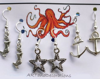 Seahorse Earrings, Nautical Jewelry, Personalized Shower Favors, Ocean, Beach, Under the Sea, Crab, Anchor, Whale, Starfish, Mermaid