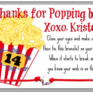 Movie Party Favor Wish Bracelets, Movie Night, Slumber Party Favor, Custom Personalized Party Thank You Gift,