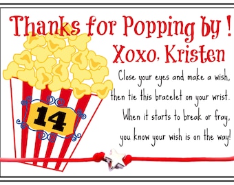 Movie Party Favor Wish Bracelets, Movie Night, Slumber Party Favor, Custom Personalized Party Thank You Gift,