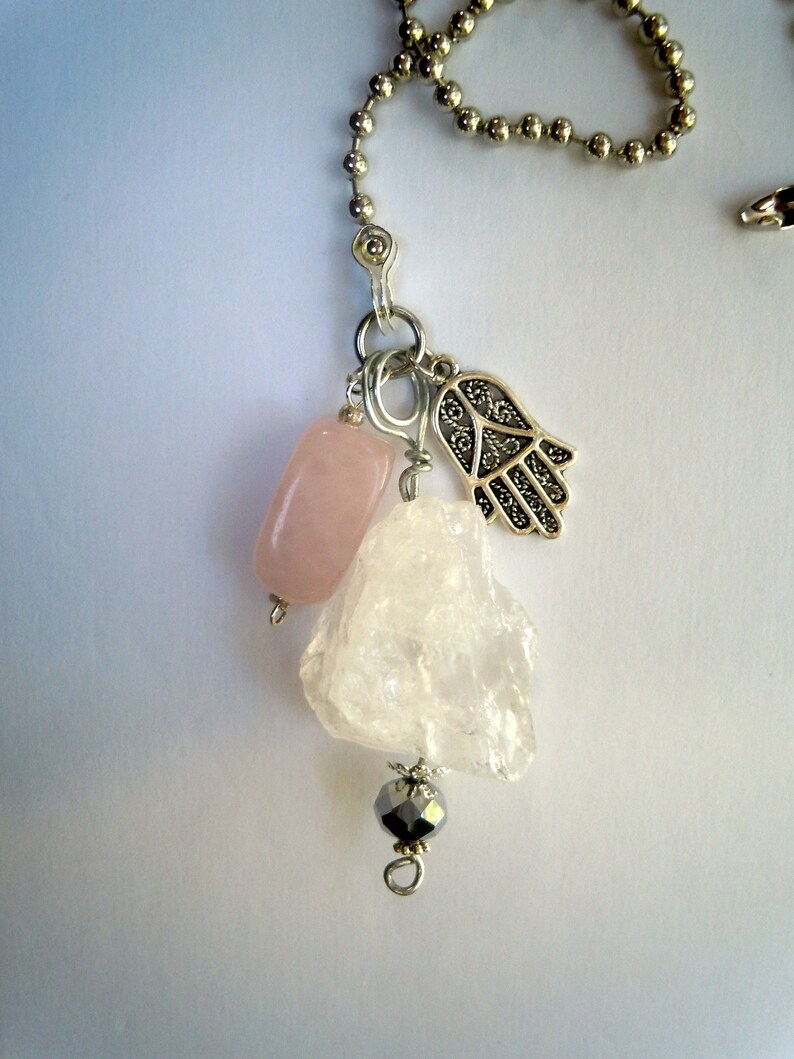 Rock Quartz Crystal With Rose Quartz Ceiling Light Fan Pull Etsy