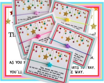 Rainbow Star Kid Party Favors, Adjustable Wish Bracelets, Multicolor Cute Thank You Gift, Goodie Bag Favor