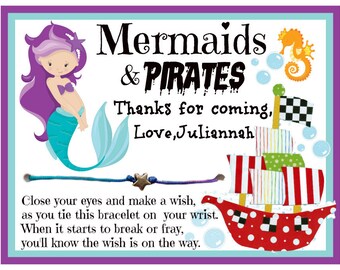 Mermaid and Pirate Party Favors, Personalized Birthday Party Favors, Gender Neutral Party, Mermaid Theme Birthday, Customizable Favor Cards