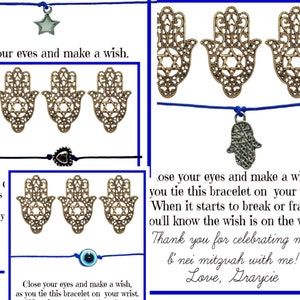 Bat Mitzvah Favors, Star of David, Bar Mitzvah Favors, 13th Birthday Party Favor, 15th Birthday, Hamsa Hand, Jewish wish bracelets, Goody