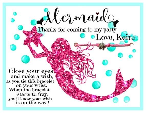 Mermaid Theme Party Favor Wish Bracelets Custom Personalized Mermaid Pink Glitter Mermaid Party Favor Etsy