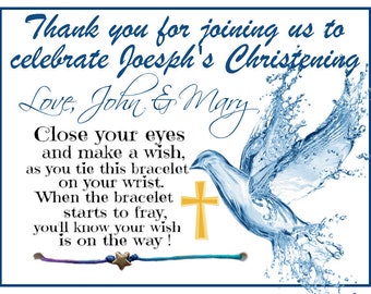 Christening Favors, Baptism Favors, Holy Spirit Baptism, Baby Dedication Party Favors, Personalized Baptism Favors, Wish Bracelet Thank You