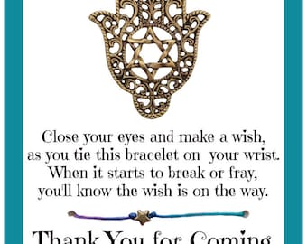 Bar Mitzvah Favors, Bat Mitzvah Favors, Jewish wish bracelets, Star of David, 13th Birthday Party Favor, Hamsa Hand,