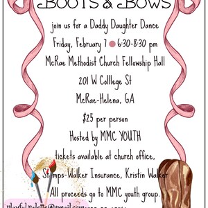 Daddy Daughter Dance Invitation and Ticket, Custom Digital Invitation, Boots and Bows