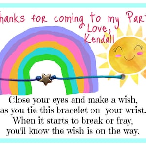 Rainbow Party Favors, Wish Bracelets, Personalized Birthday Party, Thank You Gift, Goodie Bag Filler, Rainbow Cord