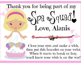 Spa Squad Favors,  Spa Theme Party, Personalized Birthday Favor, Kid Child Birthday Party Wish Bracelets, Thank You Gift, Goodie Bag Filler