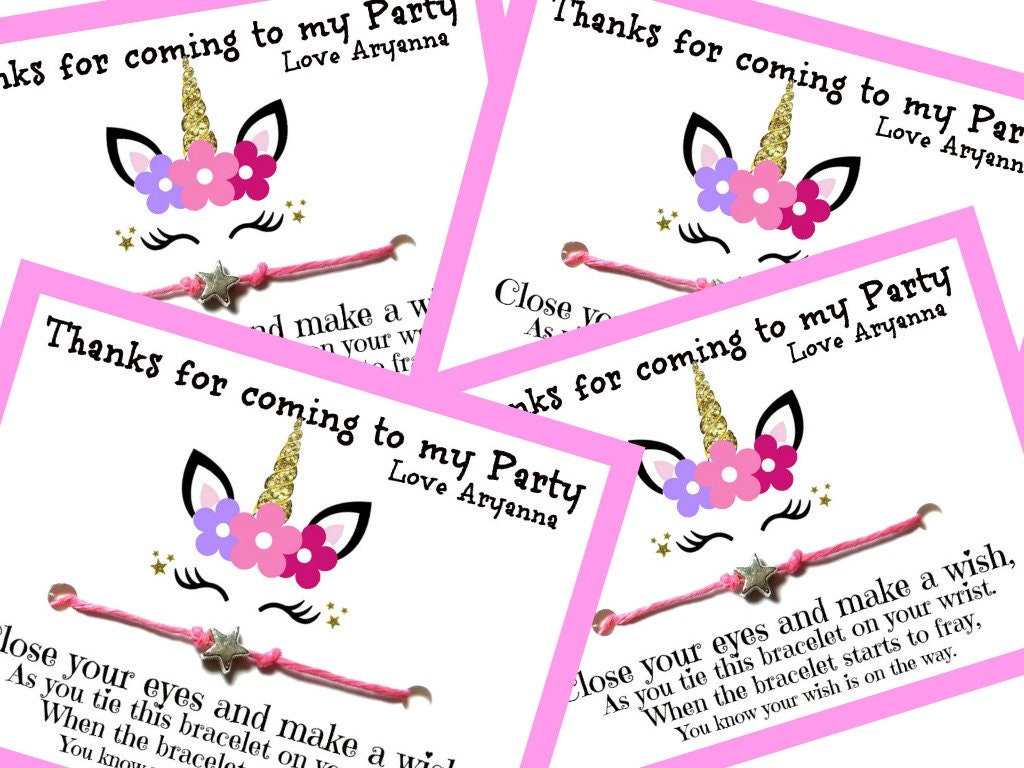 Unicorn Party Favor Wish Bracelets, Custom Personalized, Birthday Par…