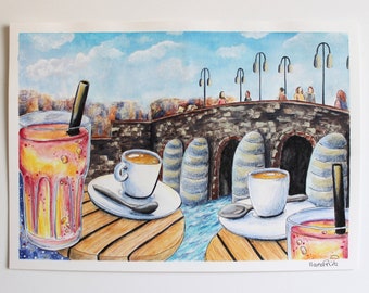 ORIGINAL drawing ‘Coffee in Maastricht‘