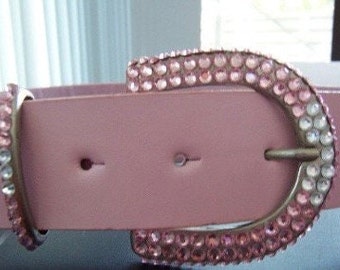 Christmas Gift Idea Pink Swarovski Crystal Belt Buckle on a Pink Leather Belt