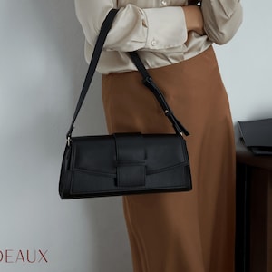 Black Vegan Leather Baguette Bag for Women - Minimalist Shoulder Bag - Black Handbag - Chic Black Purse - Gift for Her