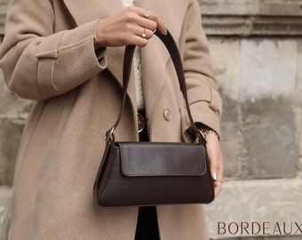 Dark Brown Vegan Leather Baguette Bag for Women - Minimalist Shoulder Handbag - Stylish Leather Purse - Gift for Her