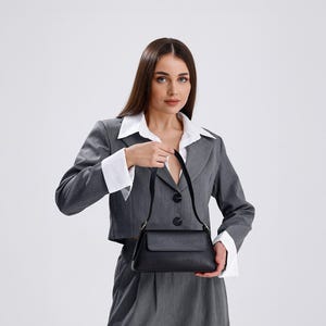 Chic Schwarze Vegan Leder Baguette Tasche für Frauen - Minimalistische Schulter Handtasche - Stilvolle Leder Geldbörse - Geschenk für Sie