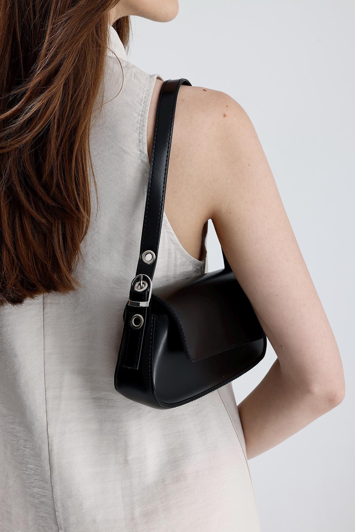 Black Vegan Leather Shoulder Bag for Women - Minimalist Underarm Bag - Small Evening Purse - Stylish Gift for Her - Soft Leather Handbag