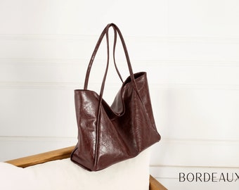 Burgunderrote Vegan Leder Shopper Tasche - Bordeaux Geldbörse für Frauen - Große Schultertasche - Geschenk für Sie