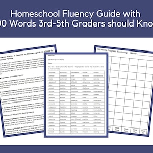 Homeschool Guide for Reading Fluency 3rd Grade to 5th Grade 100 Words to Know with Reading Passages and Data Tracker