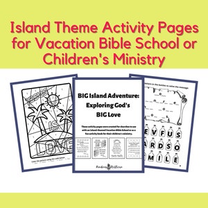 Hojas de trabajo imprimibles de la lección de la Escuela Bíblica de Vacaciones de la Iglesia para niños con el tema de la isla