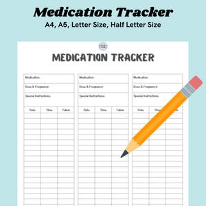 Medication Tracker Printable, Medication Log, Medication List Template, Customizable, Medication Schedule, Fillable Form, Digital, Fill by