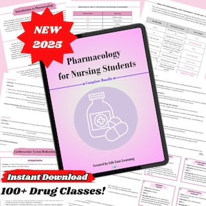 Paquete de farmacología de enfermería / Guía de estudio / Tarjetas de medicamentos en blanco / Más de 100 clases de medicamentos / Medicamentos para el corazón, la psiquiatría, el sistema inmunológico y la maternidad