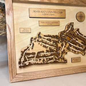 Silverado Country Club – Nordkurs | Individuelle 3D-Golfplatzkarte aus Holz | Laser geschnittene Wandkunst | Napa Valley Geschenk | Golf-Liebhaber-Geschenk
